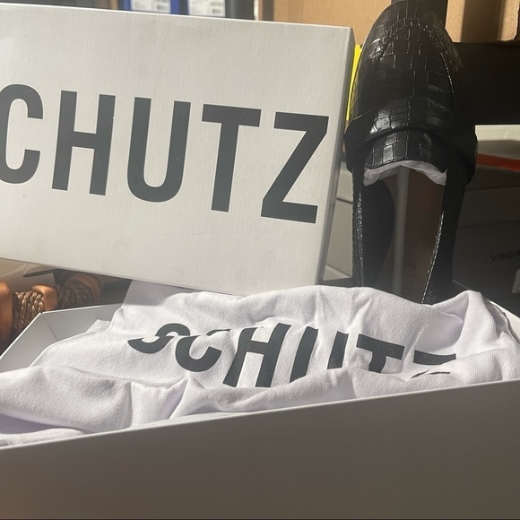New Schutz Croc Embossed Black Leather Loafers - Picture 9 of 12